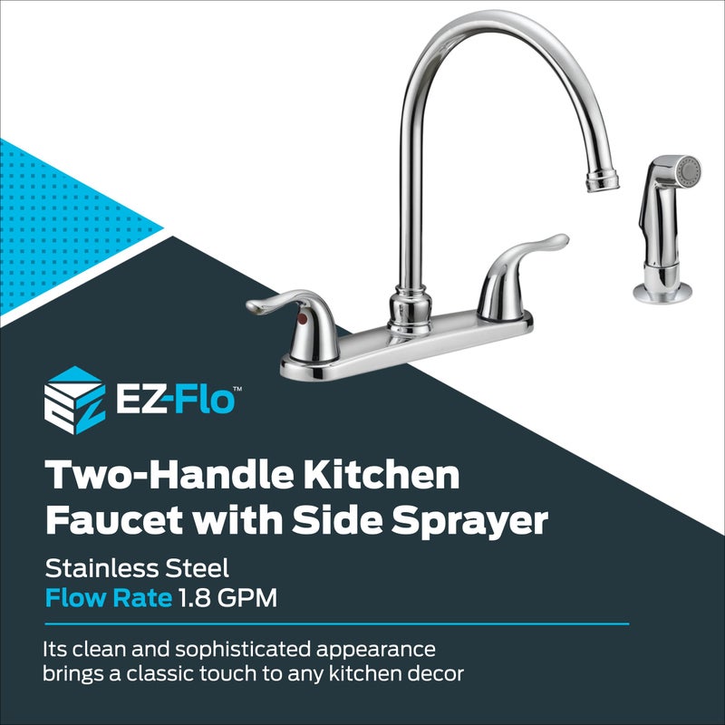 EZ-FLO Two-Handle High-Rise Kitchen Faucet with Sidespray, Stainless Steel, EZ-10201 - Image 2